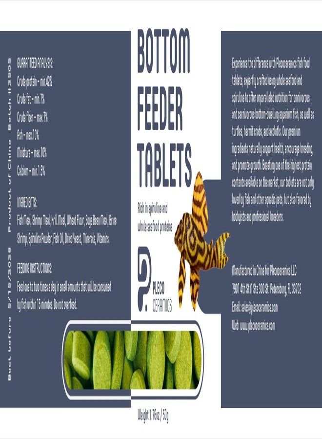 Plecoceramics أقراص Plecoceramics Bottom Feeder، غذاء عالمي لأسماك الزينة، والسلاحف، والأسماك الذهبية، وسمك السلور - رقائق بروتين سبيرولينا (50 غرام) - Image 4